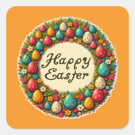 Happy Easter – Classic Wreath Design Autocolante Vierkante Sticker (Voorkant)