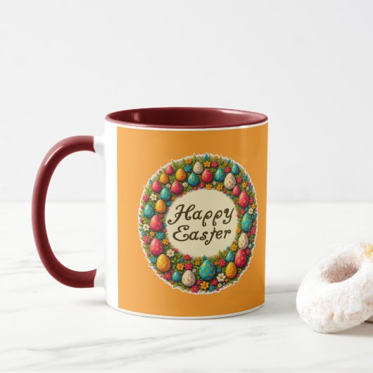 Happy Easter – Classic Wreath Design caneca Mok (Met donut)