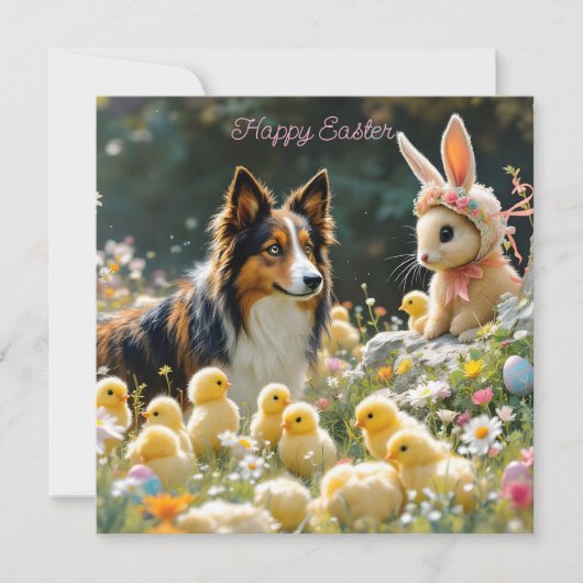 Happy Easter Collie en Chicks Magnet (Voorkant)