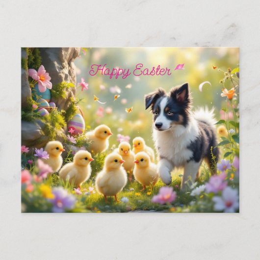 Happy Easter Collie en de kuikens Briefkaart (Voorkant)