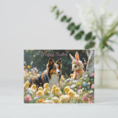 Happy Easter Collie en de kuikens Briefkaart (Staand voorkant)
