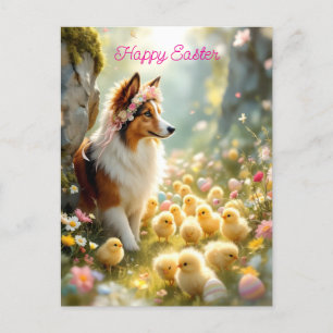 Happy Easter Collie en de kuikens Briefkaart