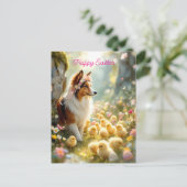 Happy Easter Collie en de kuikens Briefkaart (Staand voorkant)