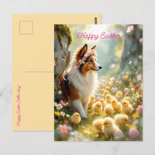 Happy Easter Collie en de kuikens Briefkaart (Voorkant / Achterkant)