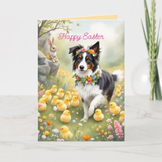 Happy Easter Collie en de kuikens Kaart (Voorkant)