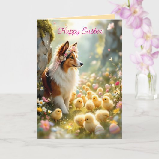 Happy Easter Collie en de kuikens Kaart (Orchidee)