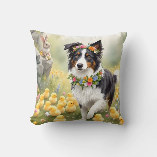 Happy Easter Collie en de kuikens Kussen (Voorkant)