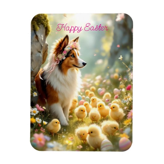 Happy Easter Collie en de kuikens Magneet (Verticaal)