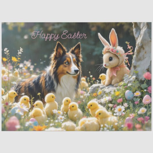 Happy Easter Collie en de kuikens Tissuepapier (Voorkant)