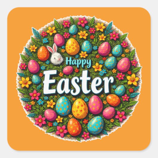 Happy Easter – Colorful Egg Wreath Autocolante Vierkante Sticker (Voorkant)