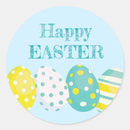 Happy Easter Colorful Eggs Blue Background Ronde Sticker
