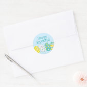 Happy Easter Colorful Eggs Blue Background Ronde Sticker (Envelop)