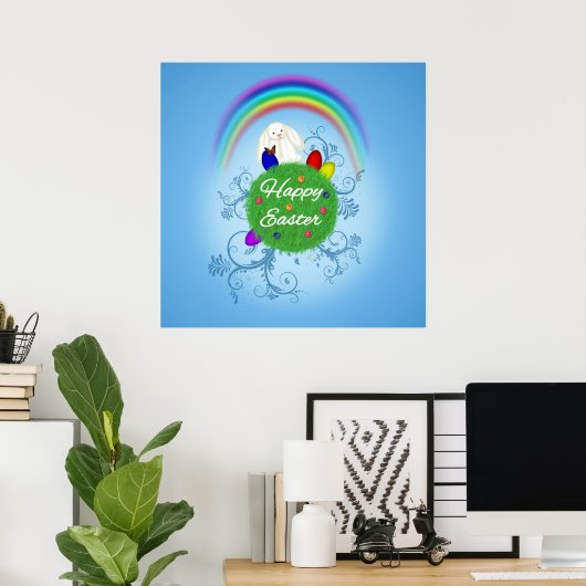 Happy Easter Colorful Planet Poster (Thuiskantoor)