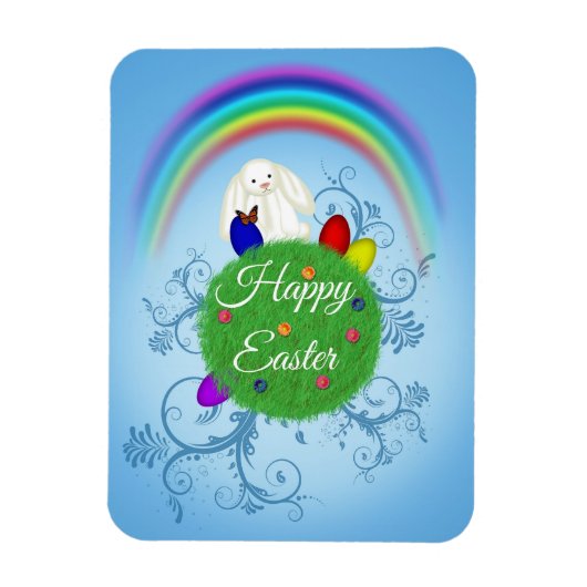 Happy Easter Colorful Planet & Rainbow Cute Bunny Magneet (Verticaal)