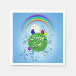 Happy Easter Colorful Planet & Rainbow Cute Bunny Servet