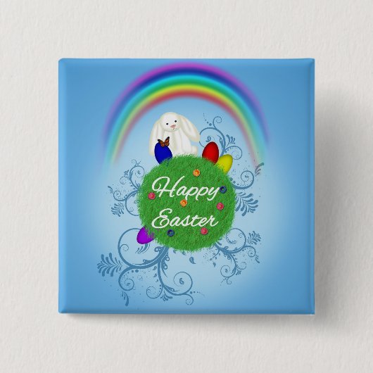 Happy Easter Colorful Planet Vierkante Button 5,1 Cm (Voorkant)