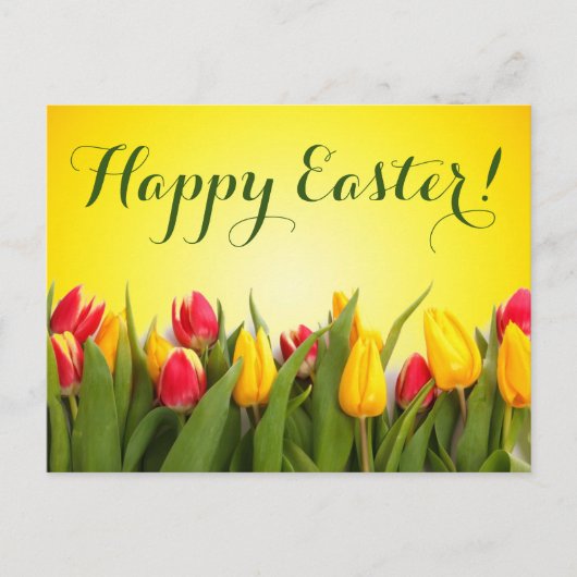 Happy Easter Colorful Spring Tulips Script Briefkaart (Voorkant)