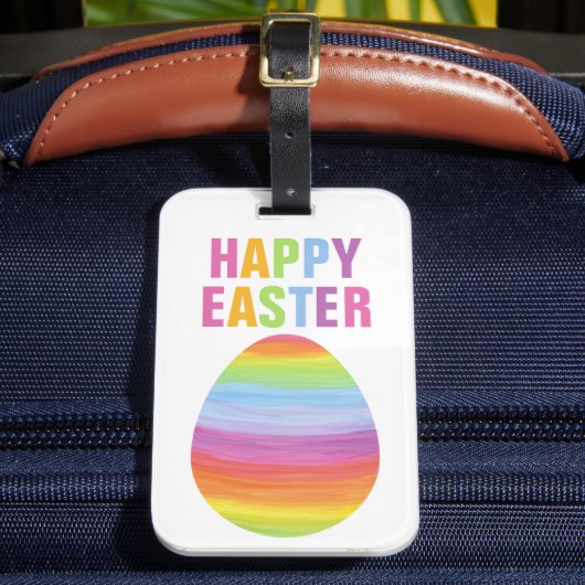 Happy Easter Colorful Striped Easter Egg Bagagelabel (Voorkant Insitu 2)