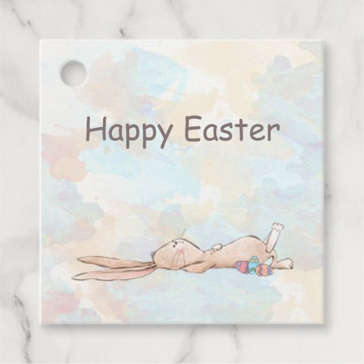 Happy Easter Cool Bunny Rabbit Eggs Square Bedankjes Labels (Voorkant)