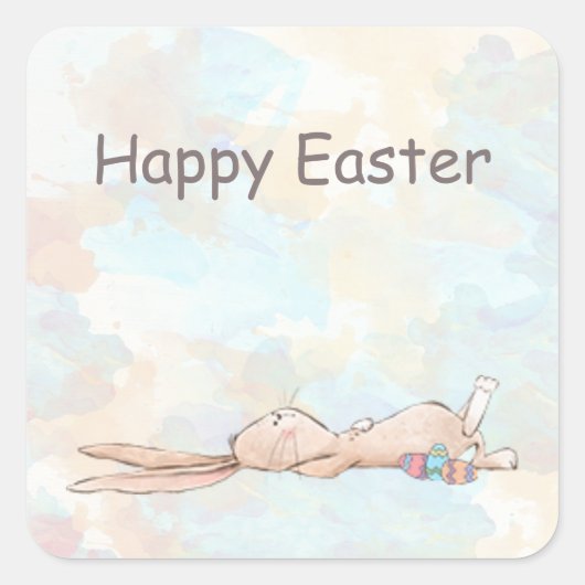 Happy Easter Cool Bunny Rabbit Eggs Vierkante Sticker (Voorkant)