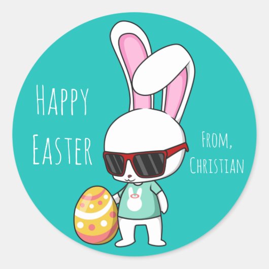 Happy Easter Cool Bunny Ronde Sticker (Voorkant)