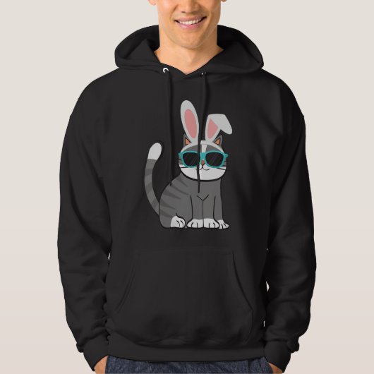 Happy Easter Cool Cat With Bunny Ears and Glasses  Hoodie (Voorkant)