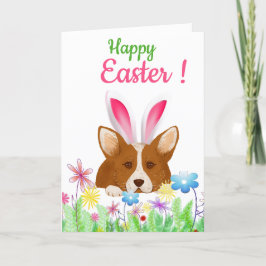 Happy Easter | Corgi met paasbunny Ear Funny Feestdagen Kaart