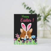 Happy Easter | Corgi met paasbunny Ear Funny Feestdagenkaart (Staand voorkant)