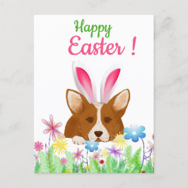 Happy Easter | Corgi met paasbunny Ear Funny Feestdagenkaart