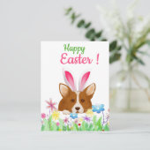 Happy Easter | Corgi met paasbunny Ear Funny Feestdagenkaart (Staand voorkant)