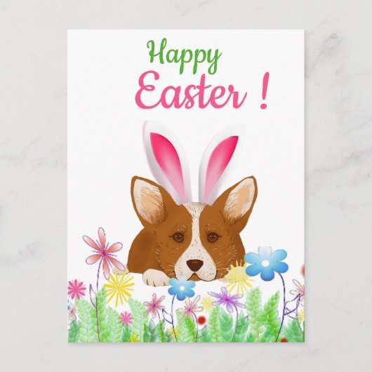 Happy Easter | Corgi met paasbunny Ear Funny Feestdagenkaart (Voorkant)