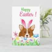 Happy Easter | Corgi met paasbunny Ear Funny Feestdagenkaart (Staand voorkant)