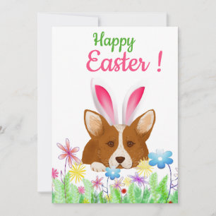Happy Easter Corgi met paasbunny Ear Funny Feestdagenkaart
