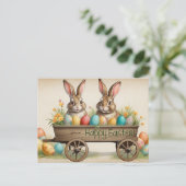 Happy Easter Country Bunnies on the Wagon  Feestdagenkaart (Staand voorkant)