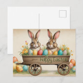 Happy Easter Country Bunnies on the Wagon  Feestdagenkaart (Voorkant / Achterkant)