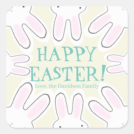 Happy Easter crème aangepaste tekst schattige bunn Vierkante Sticker (Voorkant)