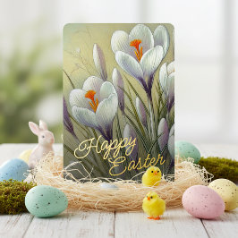 Happy Easter Crocus Floral Gold Foil Card Folie Feestdagenkaart