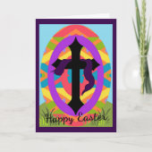 Happy Easter Cross en Pastel Egg Groet Feestdagen Kaart (Voorkant)