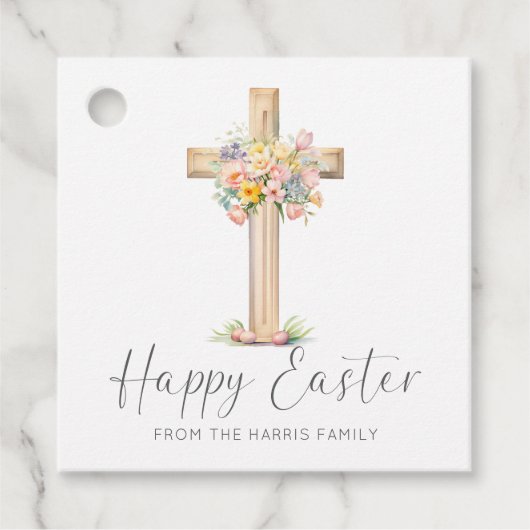 Happy Easter Cross Floral Bedankjes Labels (Voorkant)