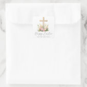 Happy Easter Cross Floral Vierkante Sticker (Tas)
