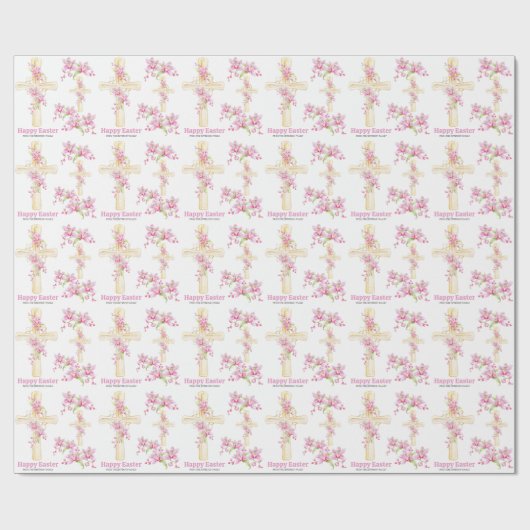 Happy Easter Cross Roze Bloemen Orchidee Bloemen Cadeaupapier (Vlak)