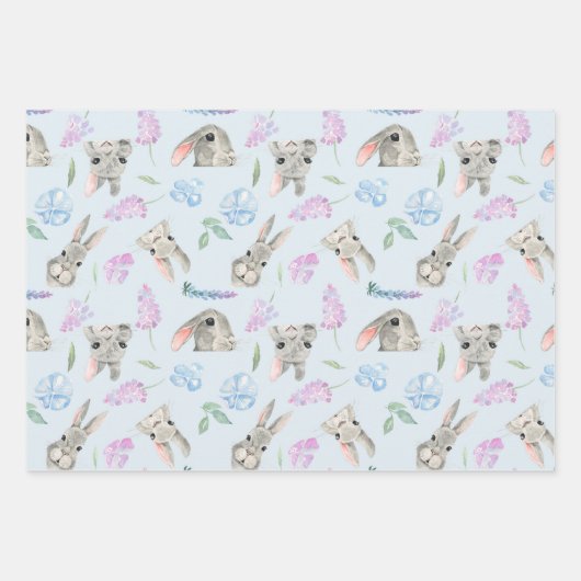 Happy Easter Curious Rabbits Pastel Kleuren Bloeme Inpakpapier Vel (Voorkant 2)