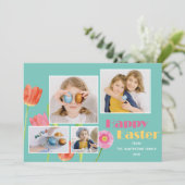 "Happy Easter" Custom 4 Foto moderne bloemen Feestdagenkaart (Staand voorkant)