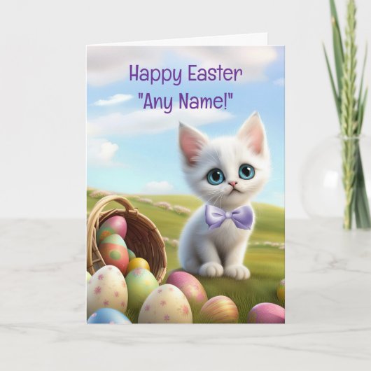 Happy Easter Custom Name Cute Kitten Kaart (Voorkant)