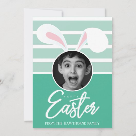 "Happy Easter" Custom Photo Easter Bunny Ears Feestdagenkaart (Voorkant)