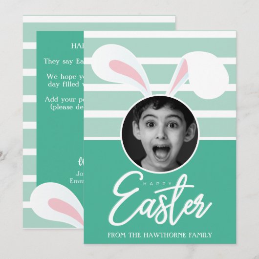 "Happy Easter" Custom Photo Easter Bunny Ears Feestdagenkaart (Voorkant / Achterkant)