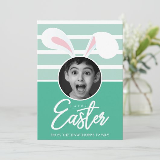 "Happy Easter" Custom Photo Easter Bunny Ears Feestdagenkaart (Staand voorkant)