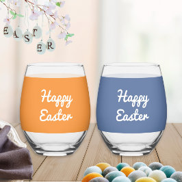 Happy Easter Custom Set van 2 Stemless wijnglazen Wijnglas Zonder Voet