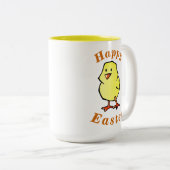 "Happy EASTER" Cute Baby Chick & Burnt Oranje teks Tweekleurige Koffiemok (Voorkant rechts)