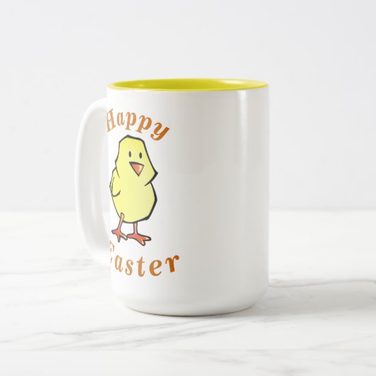 "Happy EASTER" Cute Baby Chick & Burnt Oranje teks Tweekleurige Koffiemok (Voorkant links)